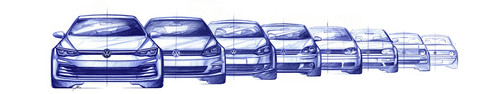Designentwicklung eines Bestsellers: Der VW Golf VIII (links) und seine Vorgänger.