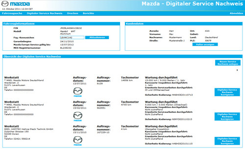 Digitaler Service Nachweis (DSN) von Mazda.