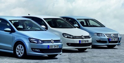 Volkswagen Polo Blue Motion, Golf Blue Motion und Passat Blue Motion.