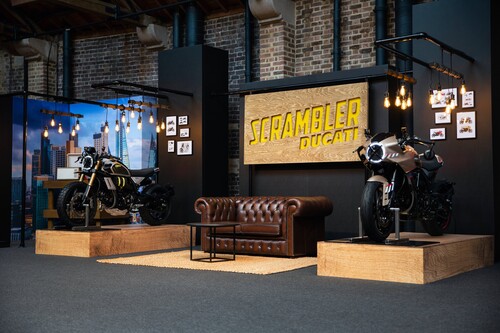 Ducati Scrambler Konzept-Bikes RR24I und CR24I bei der Bike Shed Moto-Show 2024 in London.