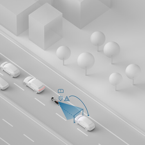 Motorradassistenzsystem von Bosch: Rear Collision Warning (RCW).