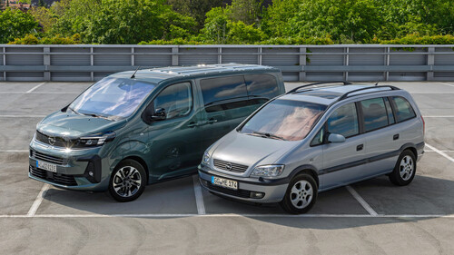 Opel Zafira A (1999) und Opel Zafira Electric (2024).