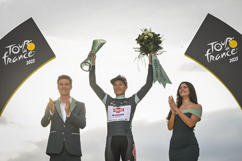 Skoda ist Hauptsponsor der Tour de France 2024 und stiftet auch wieder das Grüne Trikot.