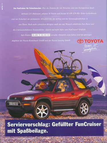 Zweitgenössische Zeitungsanzeigen für den Toyota RAV4.